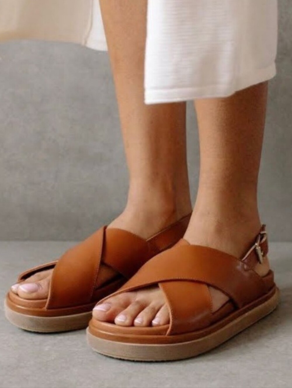 ALOHAS 90s Sandal Crosscross Leather Chunky Platform Brown Spain Comfort 6.5
